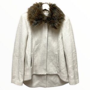 Rachel‎ Rachel Roy white waffle knit winter jacket faux  fur trim M high low hem